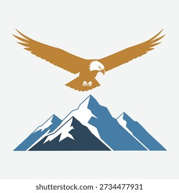 Majestic Eagle Soaring Over Snowy Mountain Peaks, Emblem of Freedom and Nature's Grandeur
