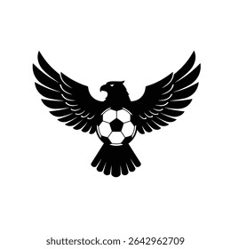 Majestic eagle soaring with soccer ball.