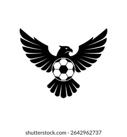 Majestic eagle soaring with soccer ball emblem.