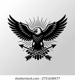 Majestic Eagle Spreading Wings Holding Crossed Arrows In Bold Vintage Style