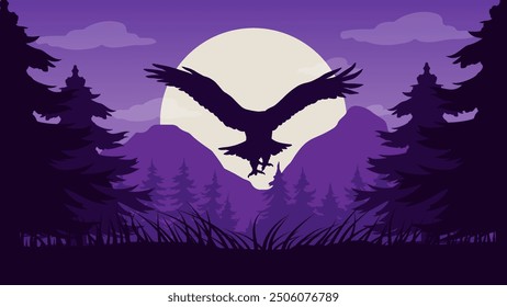 The Majestic Eagle Spreading Its Wings Preparing To Land - Beautiful 2d Landscapes Vector