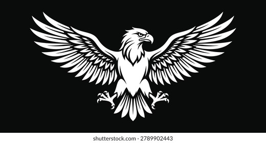 Majestic eagle with wings spread black and white graphic design