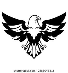 Majestic Eagle with Wings Spread Wide: A Black and White Symbol of Freedom and Power