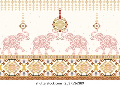 Majestic Elephant Harmony in Thai-Inspired Ornamental Design