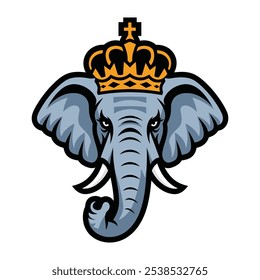 Majestic elephant head with crown mascot illustration