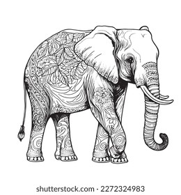 A majestic Elephant illustration in a stylish composition. Adult coloring book pages made freehand with doodle and Zentangle elements., Vector  illustration