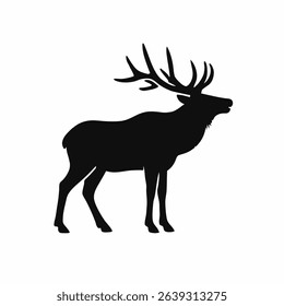 Majestic Elk Silhouette: A Black and White Vector Illustration of an Elk