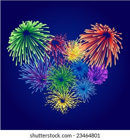Majestic firework on black sky. All elements are separate objects and grouped.No transparency.