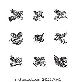 Majestic Flight, Nine Pegasus Silhouettes Soaring