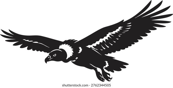 Majestic Flying Eagle Silhouette Vector Illustration - Powerful Black and White Raptor Mascot