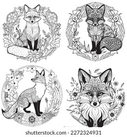 A majestic Fox illustration in a stylish composition. Adult coloring book pages made freehand with doodle and Zentangle elements., Vector  illustration