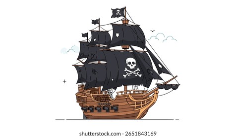 Majestic Galleon Adorned com Velas Pretas e Skull Emblem Pronto para Aventura no Alto Mar