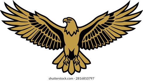Majestic golden eagle soaring through the sky with outstretched wings against a clear backdrop