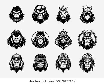 Majestic gorilla logo design with intricate hand drawn details, showcasing strength, power, and wild beauty. A symbol of primal energy and untamed spirit.