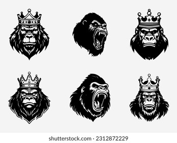 Majestic gorilla logo design with intricate hand drawn details, showcasing strength, power, and wild beauty. A symbol of primal energy and untamed spirit.