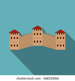 Majestic Great Wall of China icon. Flat illustration of majestic Great Wall of China vector icon for web on baby blue background