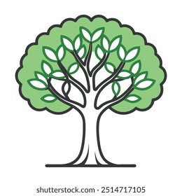 Majestic Green Tree in a Sunlit Forest with Vibrant Leaves, Tall Trunk, and Sprawling Branches, Capturing the Beauty of Nature, Serenity, and the Harmony of a Woodland Landscape.