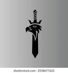 Majestic Hawk Logo with Crown and Sword