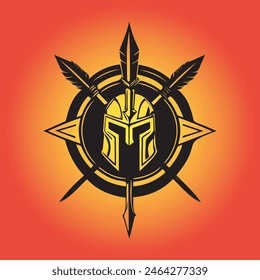 A Majestic Helmet Logo with Wings and Spear, Exuding Power and Watchful Protection