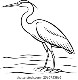 Majestic Heron Standing in Tranquil Waters Vector Illustration