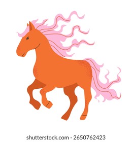 Majestic Horse with Flowing Mane. Minimalist flat vector of a galloping horse with dynamic mane