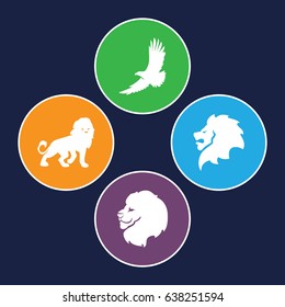Majestic icons set. set of 4 majestic filled icons such as lion