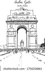 Majestic India Gate monument on Rajpath, New Delhi, India