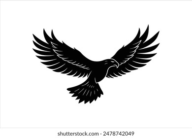 A majestic linocut eagle soars through the sky in this striking silhouette black vector art illustration. This captivating artwork showcases the powerful grace of the eagle.