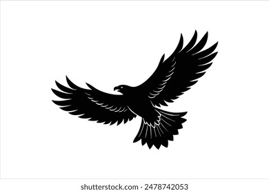 A majestic linocut eagle soars through the sky in this striking silhouette black vector art illustration. This captivating artwork showcases the powerful grace of the eagle.