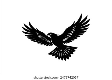 A majestic linocut eagle soars through the sky in this striking silhouette black vector art illustration. This captivating artwork showcases the powerful grace of the eagle.