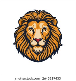 Majestic lion head with calm expression and rich mane. Lion head vector illustration in golden tones, perfect for logos, heraldry, emblems, tattoos, or wildlife branding. Part of set.