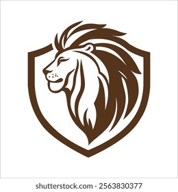 Majestic lion head logo inside a shield symbolizing strength protection and leadership  
