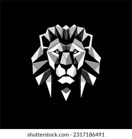 Majestic lion head logo, rendered in cubism style