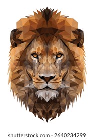 Majestic lion head portrait created in a modern low poly geometric triangle art style.