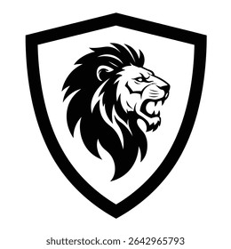 Majestic lion head in protective shield emblem.