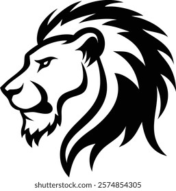 A majestic lion head silhouette showcasing the king of the jungle's strength and grace, ideal for logos, tattoos, home decor, and branding designs. lion, silhouette, head, animal, king, jungle, wild

