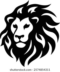 A majestic lion head silhouette showcasing the king of the jungle's strength and grace, ideal for logos, tattoos, home decor, and branding designs. lion, silhouette, head, animal, king, jungle, wild

