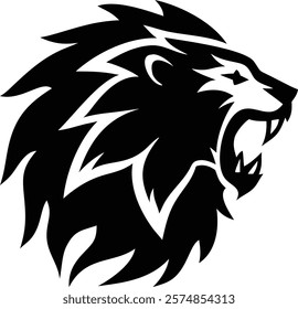 A majestic lion head silhouette showcasing the king of the jungle's strength and grace, ideal for logos, tattoos, home decor, and branding designs. lion, silhouette, head, animal, king, jungle, wild

