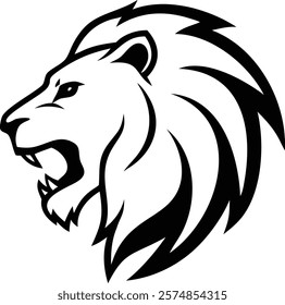 A majestic lion head silhouette showcasing the king of the jungle's strength and grace, ideal for logos, tattoos, home decor, and branding designs. lion, silhouette, head, animal, king, jungle, wild

