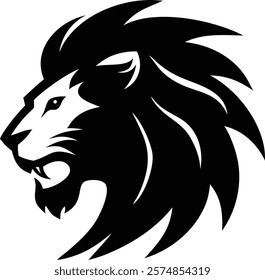 A majestic lion head silhouette showcasing the king of the jungle's strength and grace, ideal for logos, tattoos, home decor, and branding designs. lion, silhouette, head, animal, king, jungle, wild

