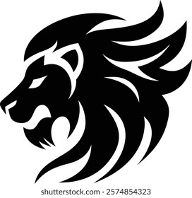 A majestic lion head silhouette showcasing the king of the jungle's strength and grace, ideal for logos, tattoos, home decor, and branding designs. lion, silhouette, head, animal, king, jungle, wild

