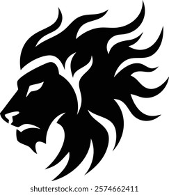 A majestic lion head silhouette, symbolizing strength, courage, and power, captured in a striking black-and-white design. Perfect for wildlife enthusiasts, nature lovers, and powerful imagery.