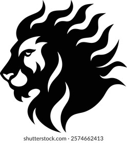 A majestic lion head silhouette, symbolizing strength, courage, and power, captured in a striking black-and-white design. Perfect for wildlife enthusiasts, nature lovers, and powerful imagery.