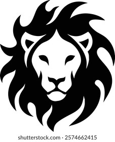 A majestic lion head silhouette, symbolizing strength, courage, and power, captured in a striking black-and-white design. Perfect for wildlife enthusiasts, nature lovers, and powerful imagery.