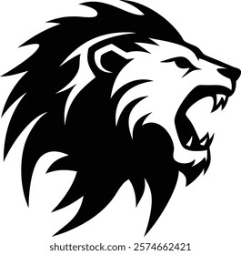 A majestic lion head silhouette, symbolizing strength, courage, and power, captured in a striking black-and-white design. Perfect for wildlife enthusiasts, nature lovers, and powerful imagery.