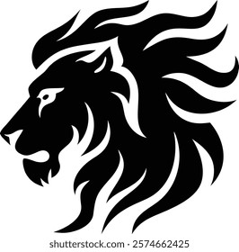 A majestic lion head silhouette, symbolizing strength, courage, and power, captured in a striking black-and-white design. Perfect for wildlife enthusiasts, nature lovers, and powerful imagery.