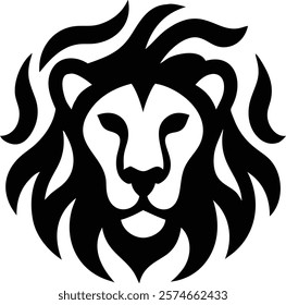 A majestic lion head silhouette, symbolizing strength, courage, and power, captured in a striking black-and-white design. Perfect for wildlife enthusiasts, nature lovers, and powerful imagery.