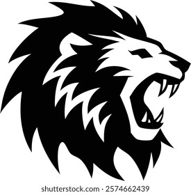 A majestic lion head silhouette, symbolizing strength, courage, and power, captured in a striking black-and-white design. Perfect for wildlife enthusiasts, nature lovers, and powerful imagery.