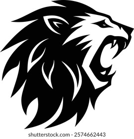 A majestic lion head silhouette, symbolizing strength, courage, and power, captured in a striking black-and-white design. Perfect for wildlife enthusiasts, nature lovers, and powerful imagery.