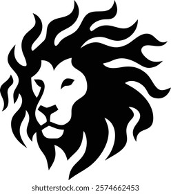 A majestic lion head silhouette, symbolizing strength, courage, and power, captured in a striking black-and-white design. Perfect for wildlife enthusiasts, nature lovers, and powerful imagery.